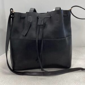 Parker Clay Black Leather Bucket Bag